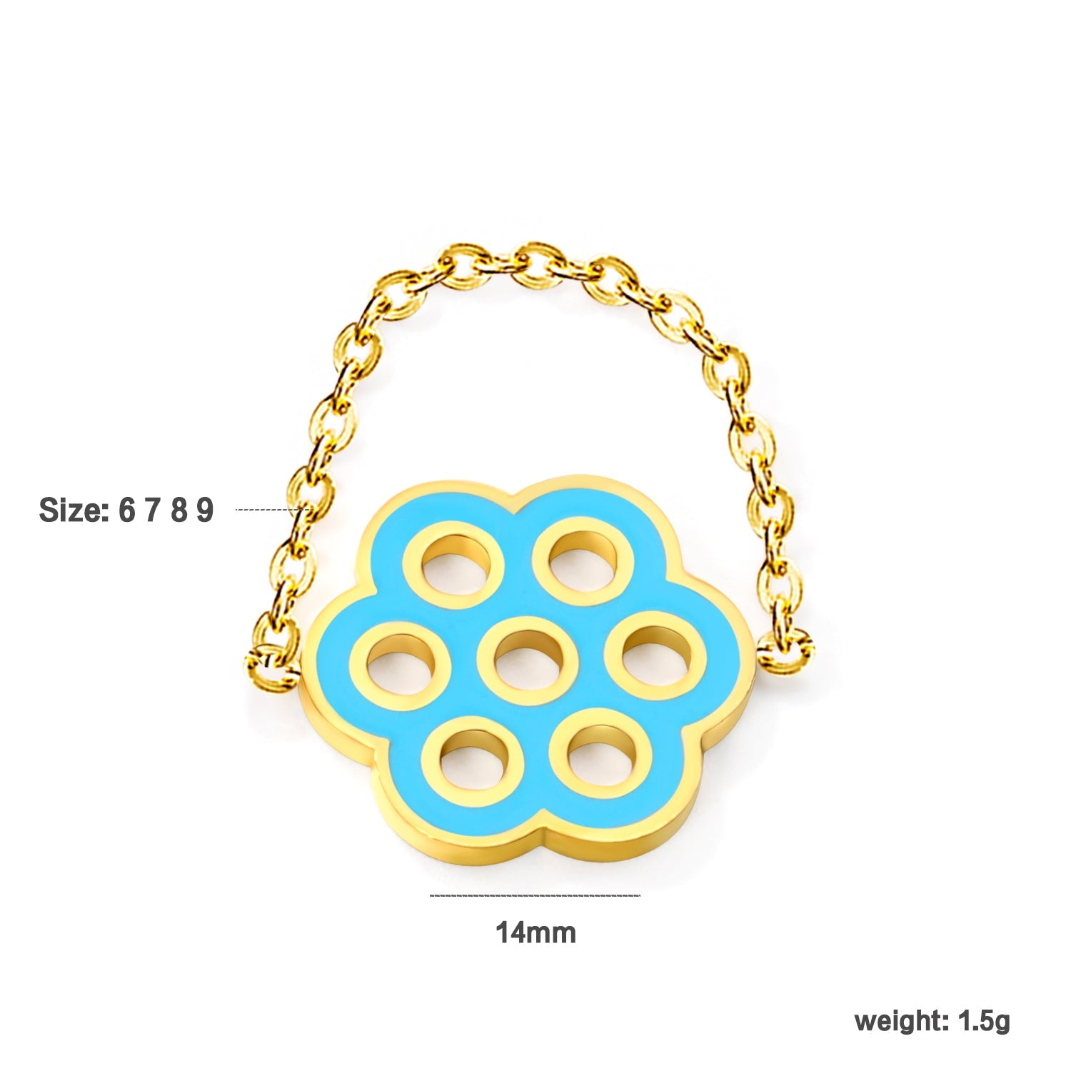 14mm Seven Hole Flower with Blue Drip Oil Soft Ring Gold Color asonjewelry