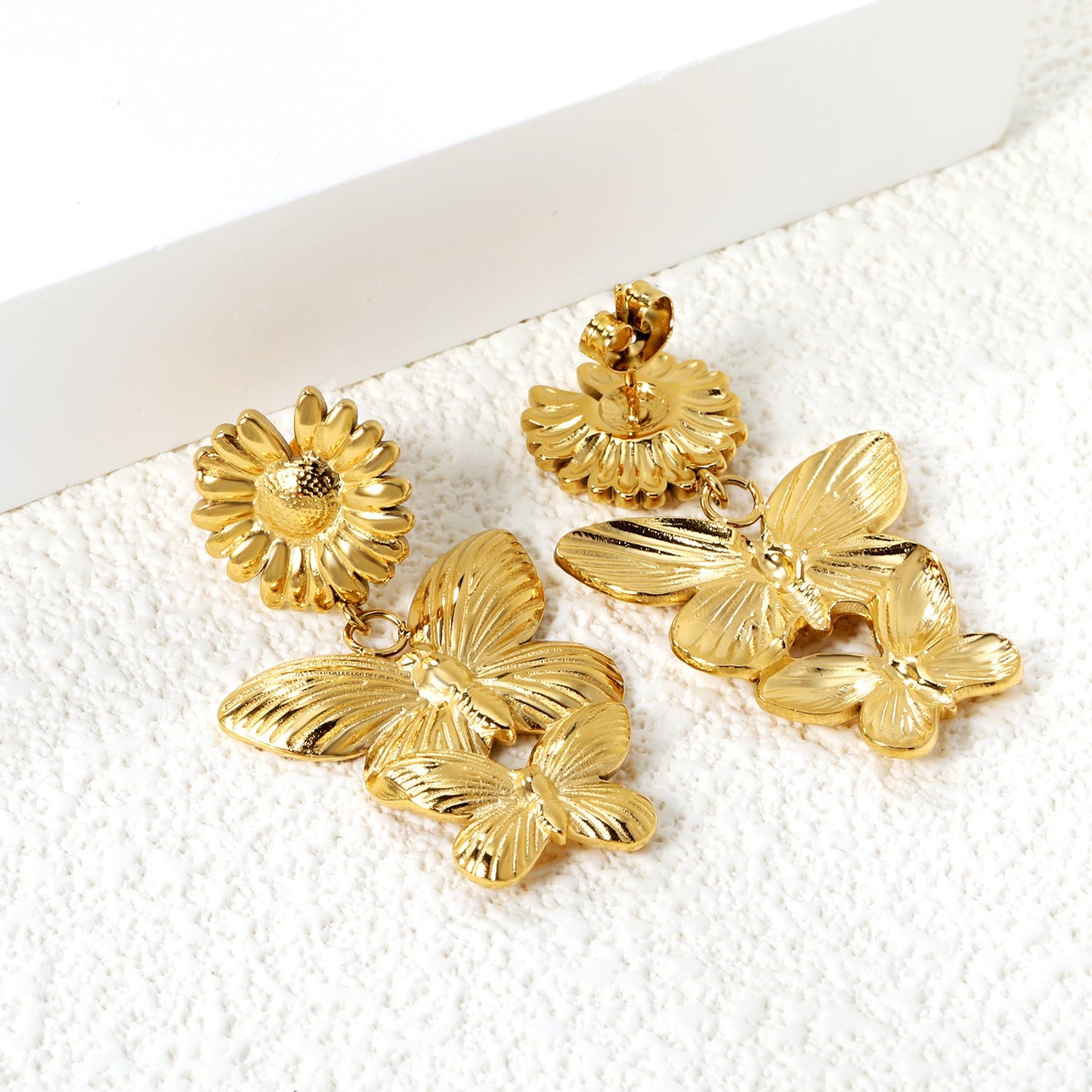 14mm Daisy + 24*26.7mm Two Butterfly Size Stud Earrings asonjewelry