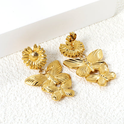 14mm Daisy + 24*26.7mm Two Butterfly Size Stud Earrings asonjewelry