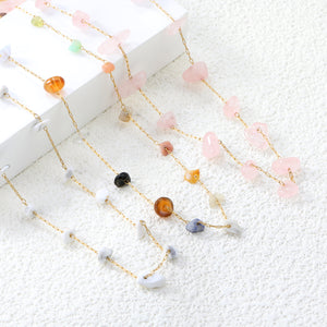 White turquoise/amethyst/pink stone/sky blue stone/turquoise/mixed color stone accessories 0.3 cross elongated chain *40+5cm+6mm round tail plate necklace gold color