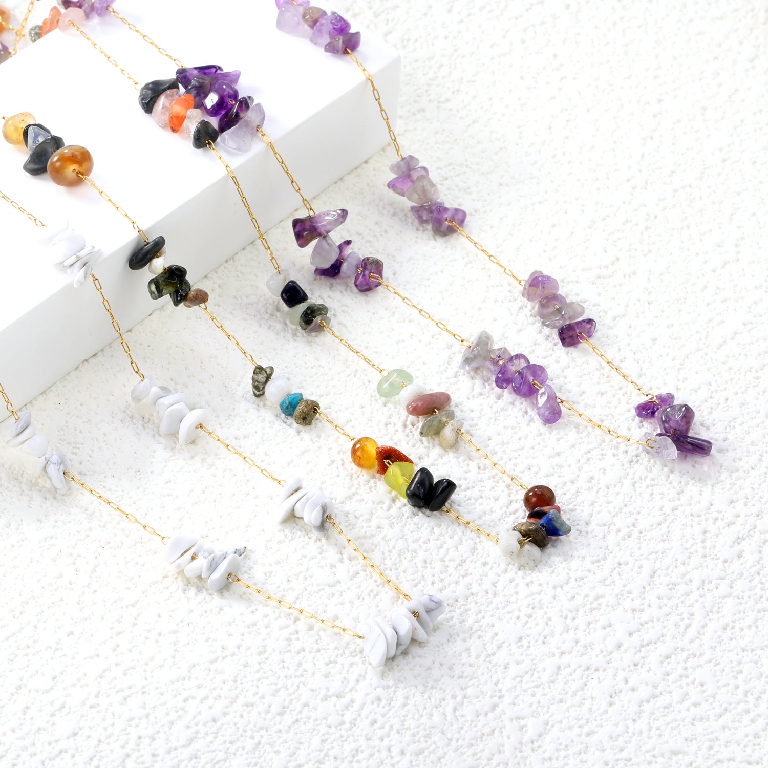 White/blue turquoise/purple/pink crystal/mixed color accessories 0.3 elongated chain *40+5cm+6mm round plate necklace gold color asonjewelry