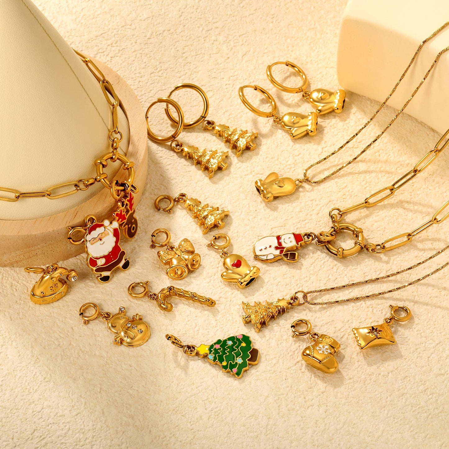 18*11mm Christmas Hat with Rhinestones 7mm Spring Buckle Accessory Gold asonjewelry