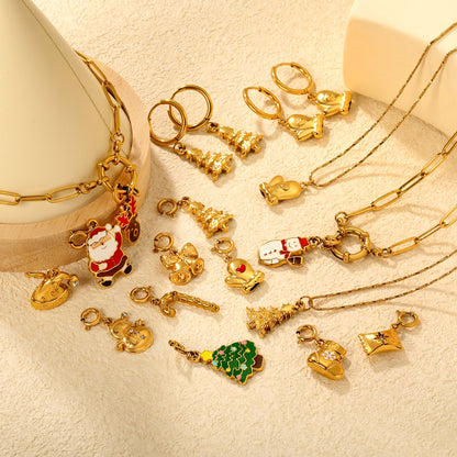 18.2*21mm Teardrop Christmas Tree with 7mm Spring Clip Accessory, Gold asonjewelry