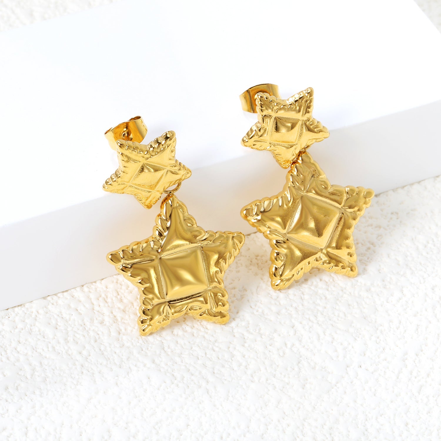 14mm Textured Small Star + 21.3mm Textured Large Star Stud Earrings asonjewelry