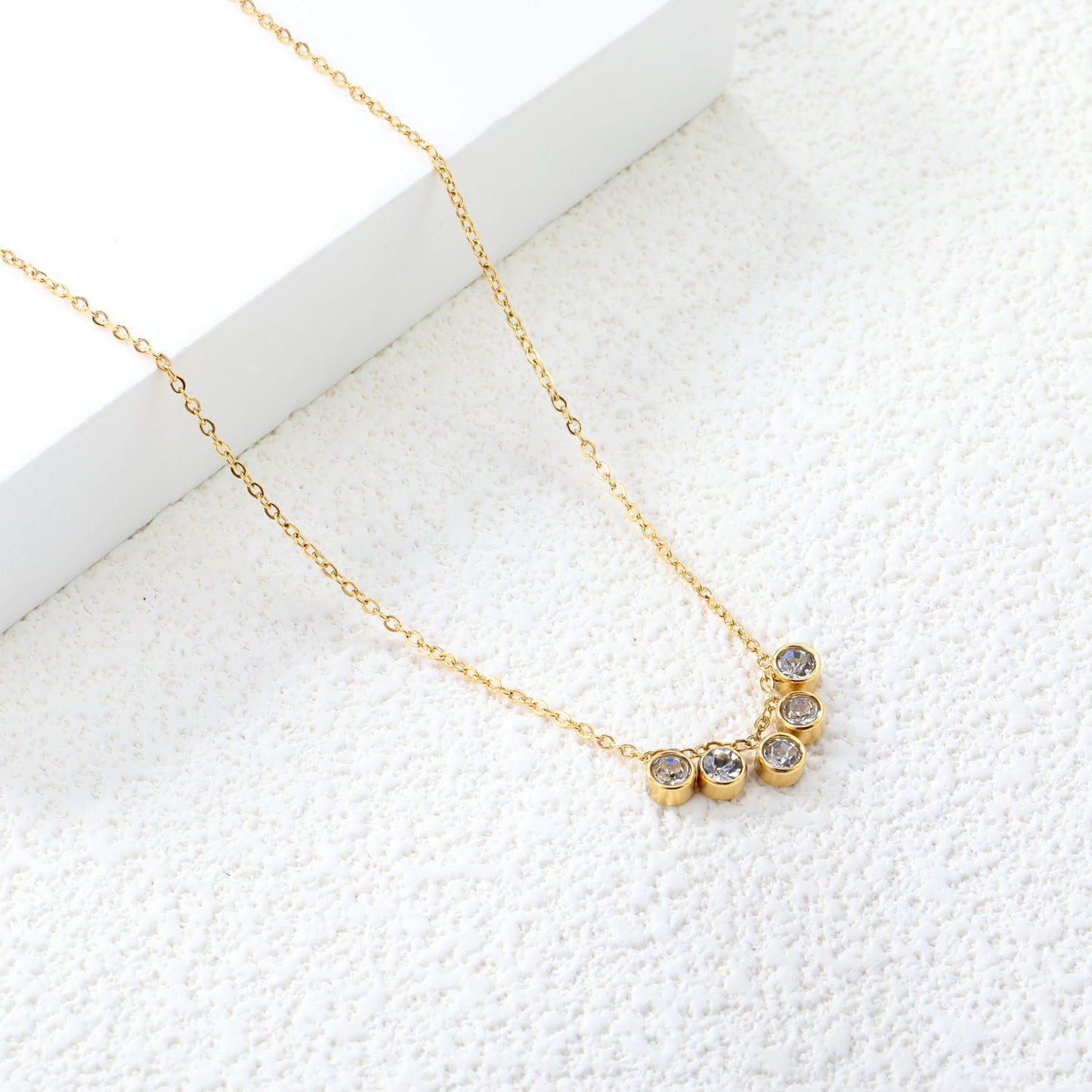 4mm Cylindrical white zirconium accessories 0.3 cross chain *40+5cm+6mm round plate necklace steel color/golden asonjewelry