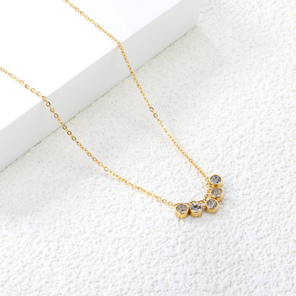 4mm Cylindrical white zirconium accessories 0.3 cross chain *40+5cm+6mm round plate necklace steel color/golden asonjewelry