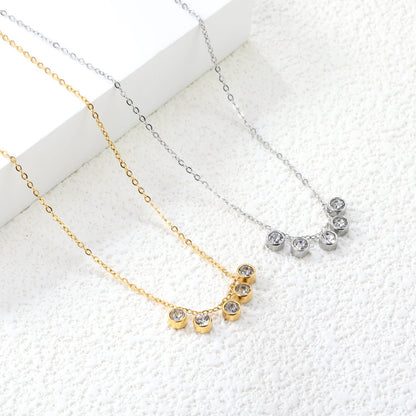 4mm Cylindrical white zirconium accessories 0.3 cross chain *40+5cm+6mm round plate necklace steel color/golden asonjewelry