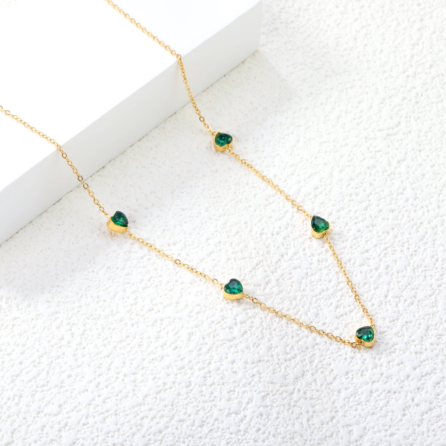 4.8mm Heart Emerald Zirconia Accessories 0.3 Cross Chain*40+5cm+6mm Round Plaque Necklace Gold asonjewelry