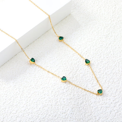 4.8mm Heart Emerald Zirconia Accessories 0.3 Cross Chain*40+5cm+6mm Round Plaque Necklace Gold asonjewelry