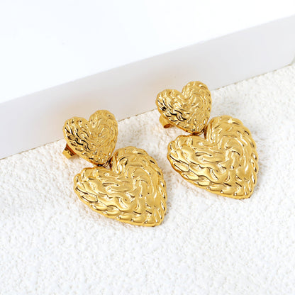 14mm Textured Small Heart + 22.2mm Textured Large Heart Stud Earrings asonjewelry