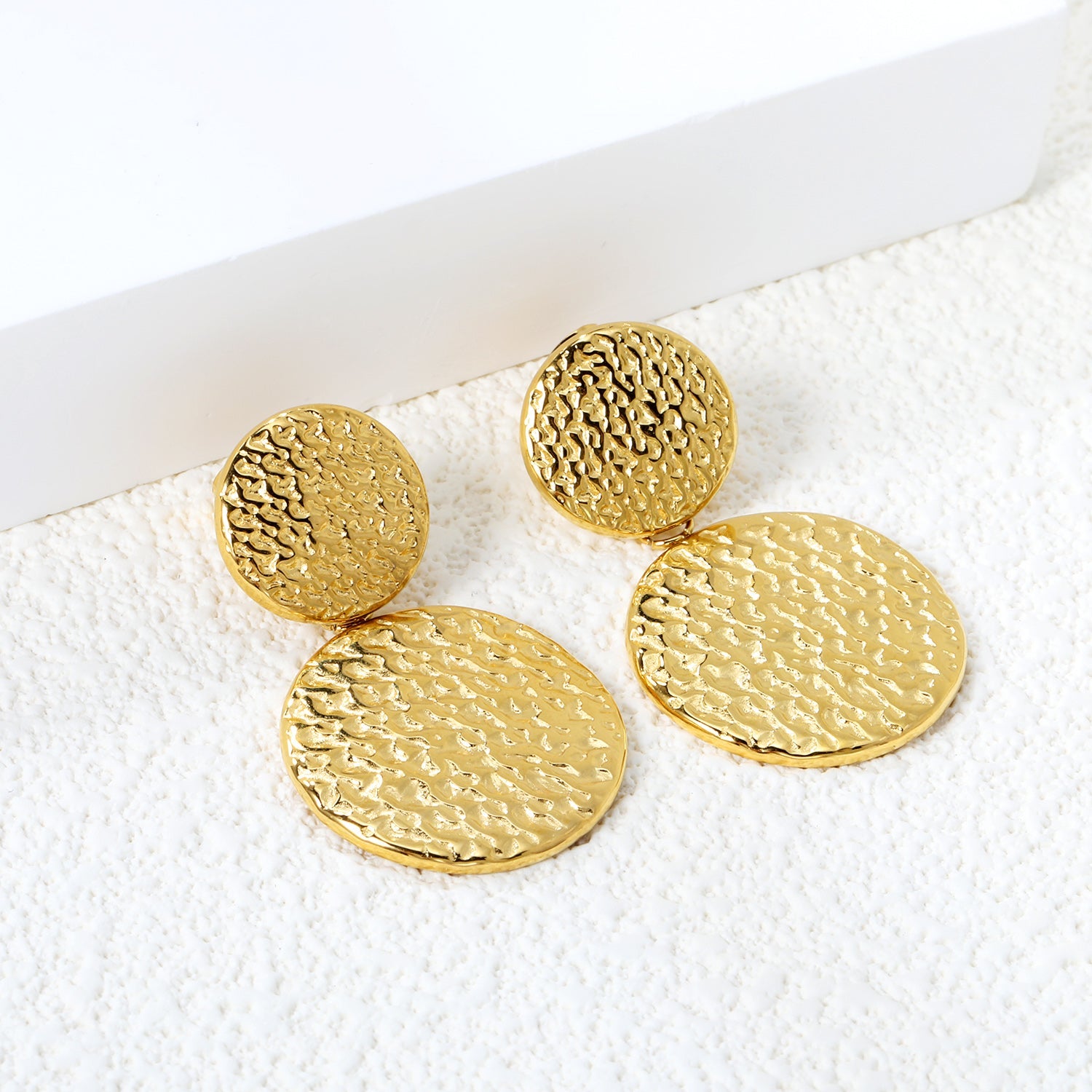 14.4mm Small Round + 22.3mm Large Round Textured Stud Earrings asonjewelry
