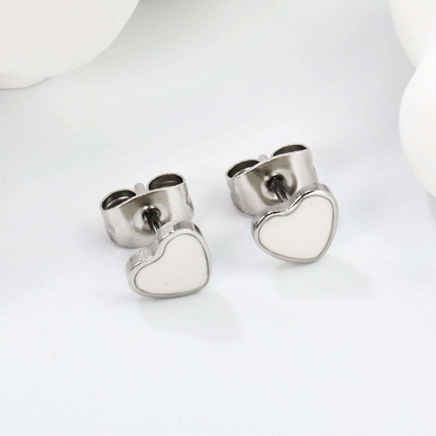 6.3*5.6mm Heart with White Drip Earrings Steel Color asonjewelry
