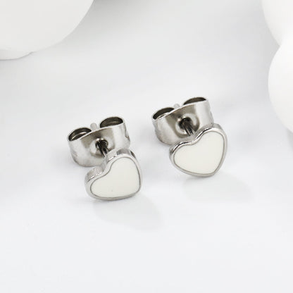 6.3*5.6mm Heart with White Drip Earrings Steel Color asonjewelry