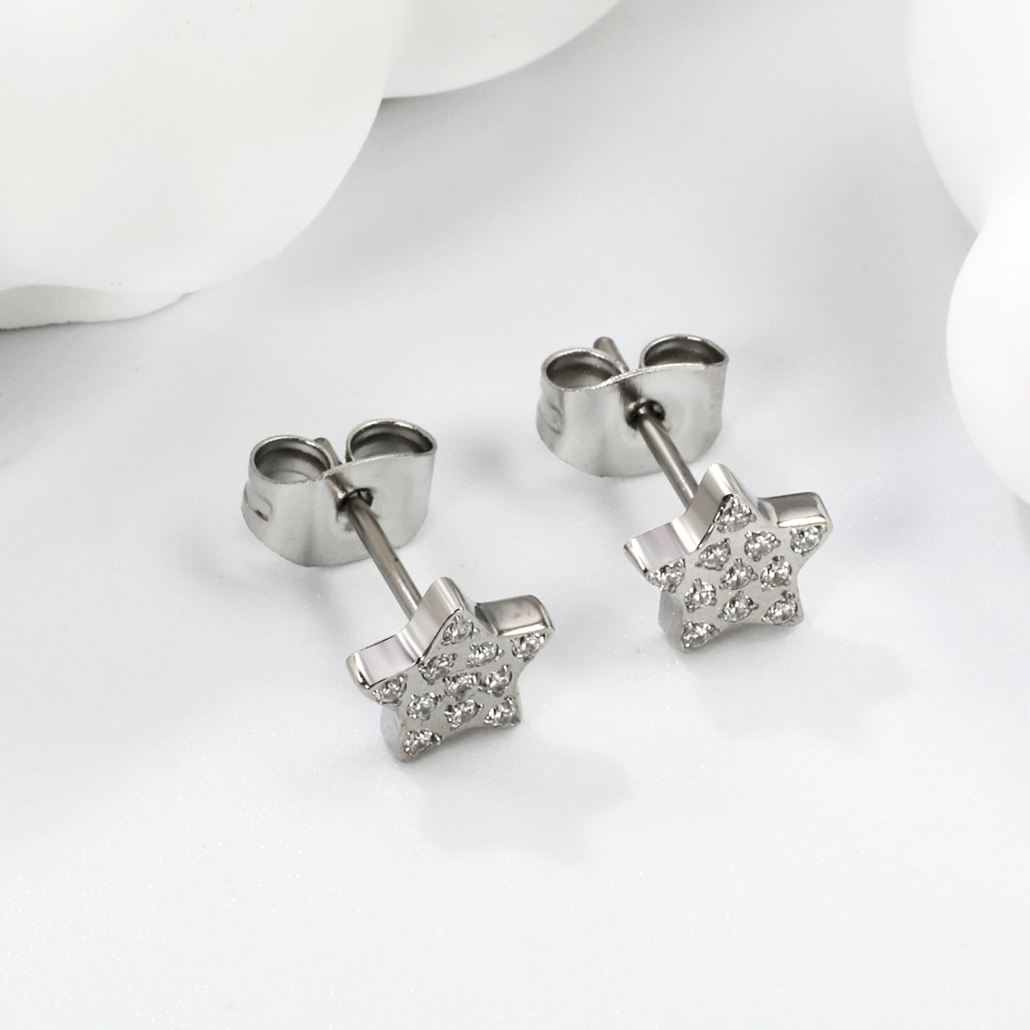 6.8mm Pentagram with CNC White Zirconia Stud Earrings Steel/Gold asonjewelry