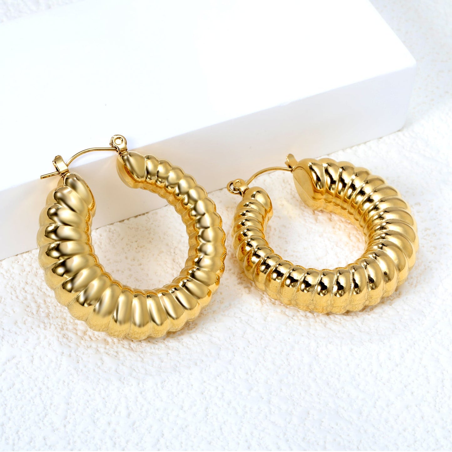 Hollow open round elephant trunk earrings 35mm gold color asonjewelry