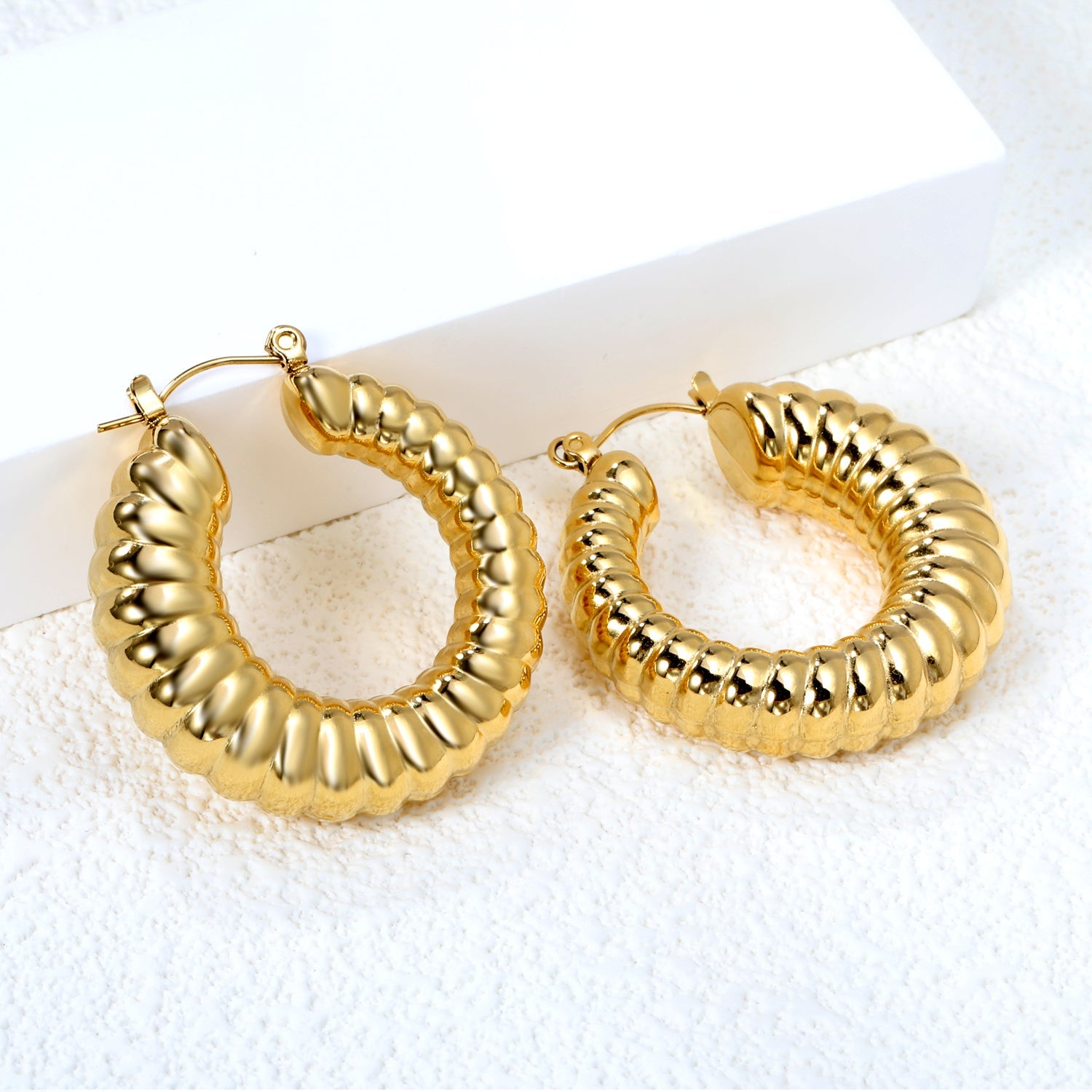 Hollow open round elephant trunk earrings 35mm gold color asonjewelry