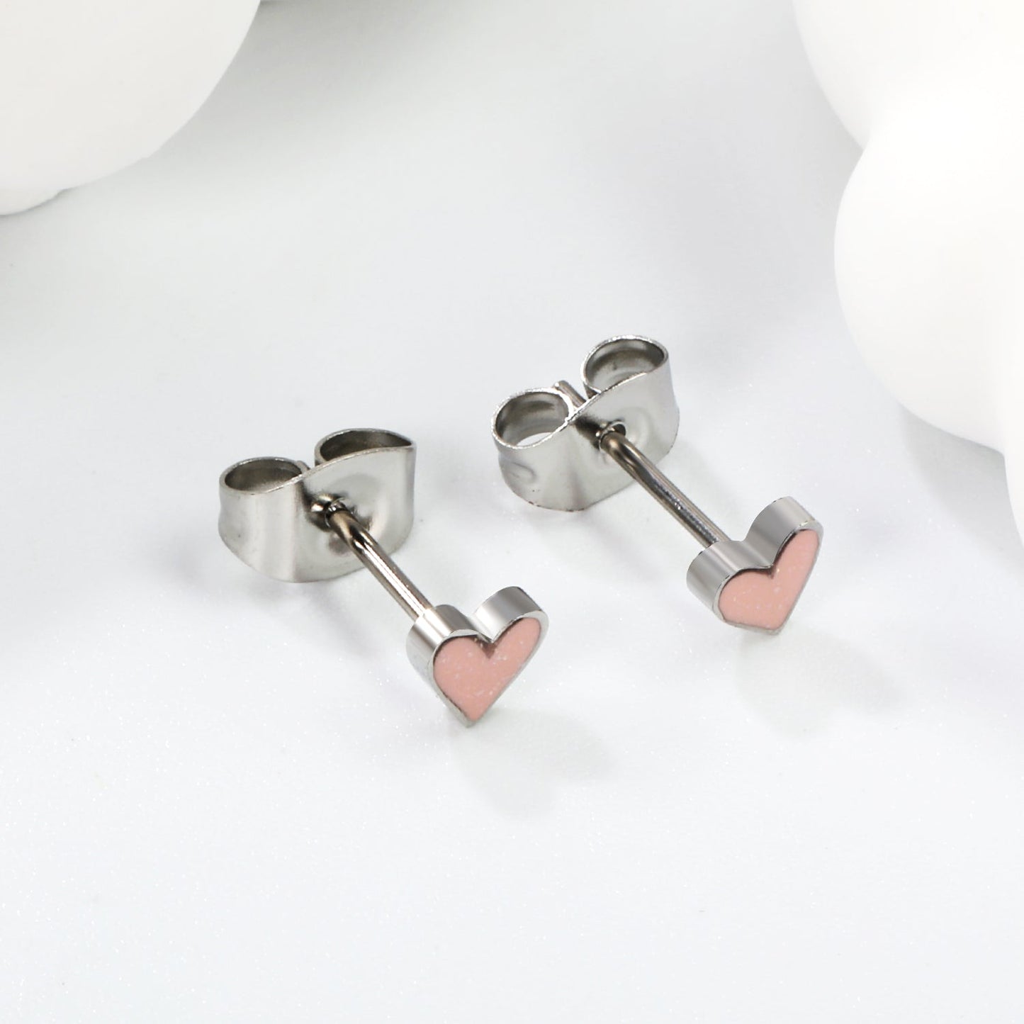 4.5mm Heart with Pink Glitter Drip Earrings Steel Color asonjewelry