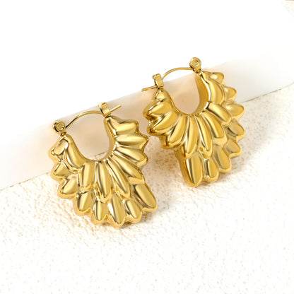 Hollow shaped double-layer petal gold-colored ear clips 26.3*27.4mm asonjewelry