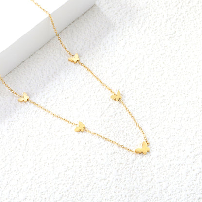 6.7*5mm Large+5.3*4.2mm Small Butterfly Fittings 0.3 Cross Chain*45+5cm+6mm Round Plaque Necklace Golden asonjewelry