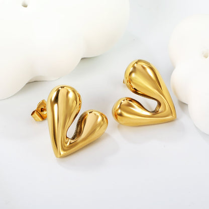 19*18mm two-petal heart-shaped earrings (divided into left and right) Gold color asonjewelry