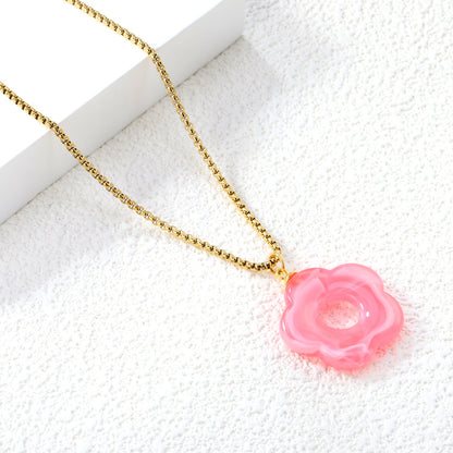 26.7mm Resin White/Red/Blue/Yellow/Coffee/Pink/Peacock Blue/Peacock Green Wreath Pendant 2.0 Square Pearl Chain*40+5cm+6mm Round Plaque Necklace GOLDEN asonjewelry