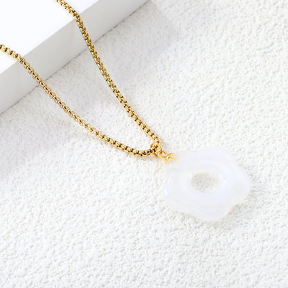 26.7mm Resin White/Red/Blue/Yellow/Coffee/Pink/Peacock Blue/Peacock Green Wreath Pendant 2.0 Square Pearl Chain*40+5cm+6mm Round Plaque Necklace GOLDEN asonjewelry