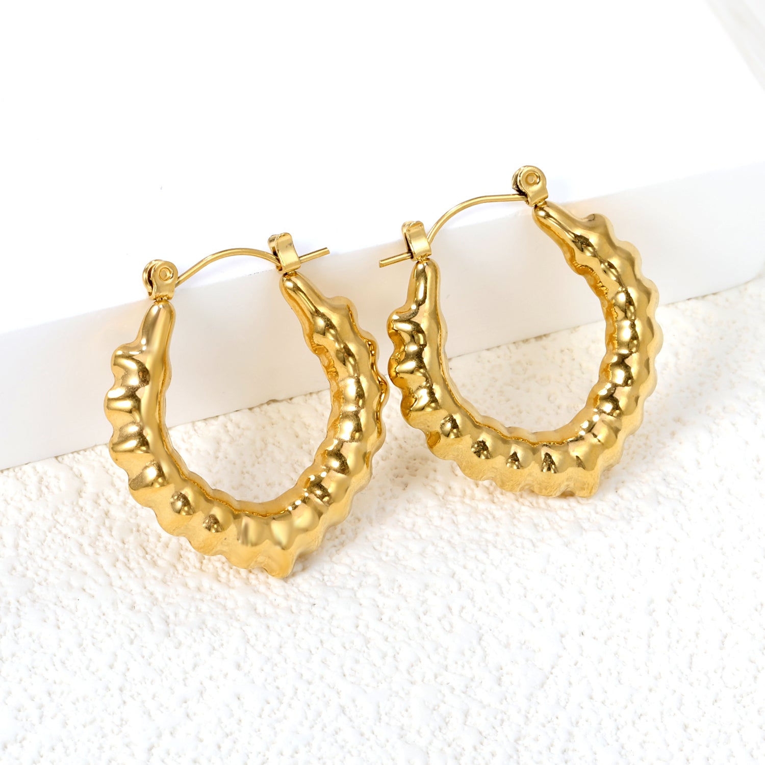 Hollow Peach Convex Earrings 28.3*26.5mm Gold Color asonjewelry