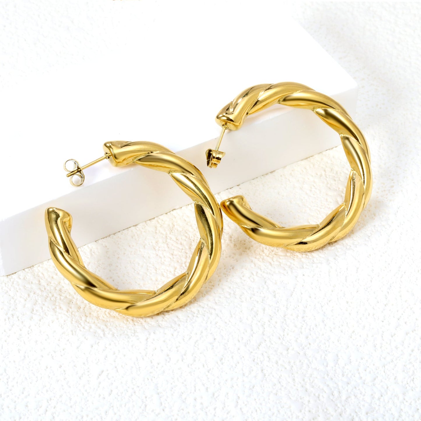 Golden Hollow Open Round Twist Earrings 6.5*42.2mm asonjewelry