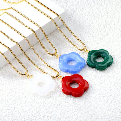 26.7mm Resin White/Red/Blue/Yellow/Coffee/Pink/Peacock Blue/Peacock Green Wreath Pendant 2.0 Square Pearl Chain*40+5cm+6mm Round Plaque Necklace GOLDEN asonjewelry