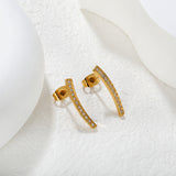 3.5*19.8mm Willow Leaf Eyebrow CNC Diamond Stud Earrings, Gold
