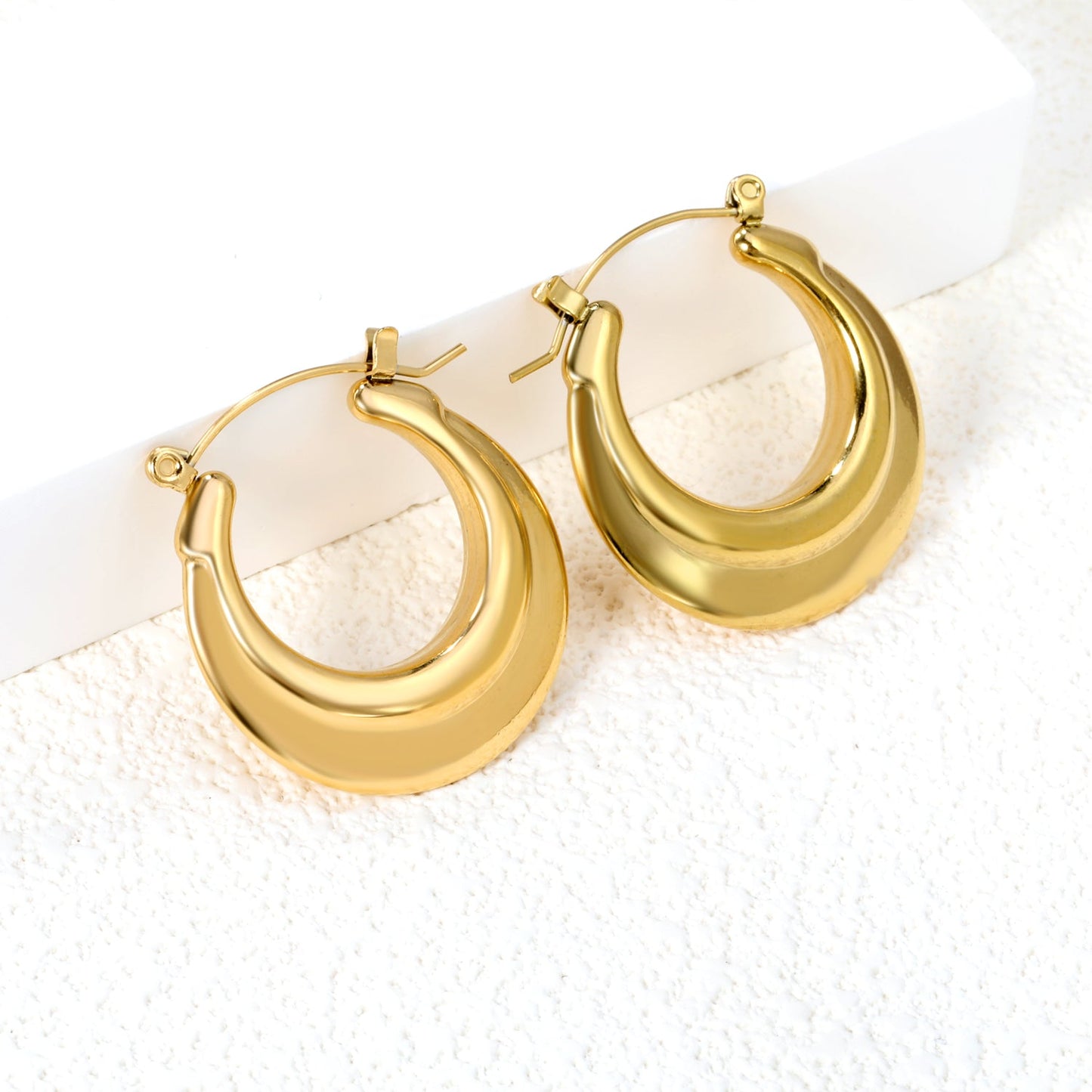 Hollow Open Circular Convex Earrings 28mm Gold Color asonjewelry