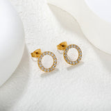 12mm/15.7mm CNC-Machined Diamond-Studded Openwork Hoop Stud Earrings, Gold