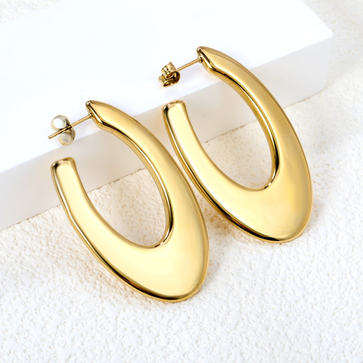 Hollow Long Flat U-shaped Earrings 27.5*48.4mm Gold Color asonjewelry