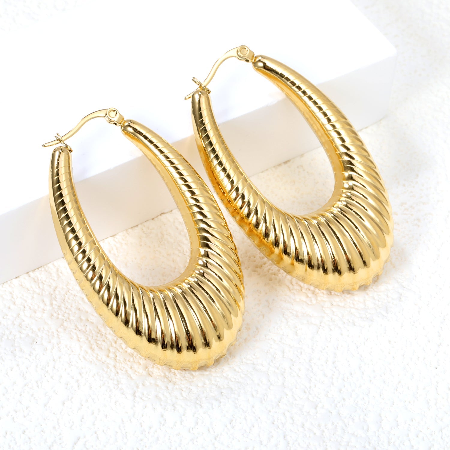 Hollow long fat U-shaped textured earrings 31*46.2mm gold color asonjewelry