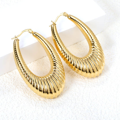 Hollow long fat U-shaped textured earrings 31*46.2mm gold color asonjewelry