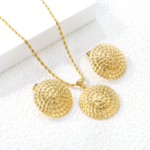 Round Thread Set Gold Color Earrings: 26.8mm Pendant: 26.8mm 2.0 Twist Chain*40+5cm+6mm Round Plaque