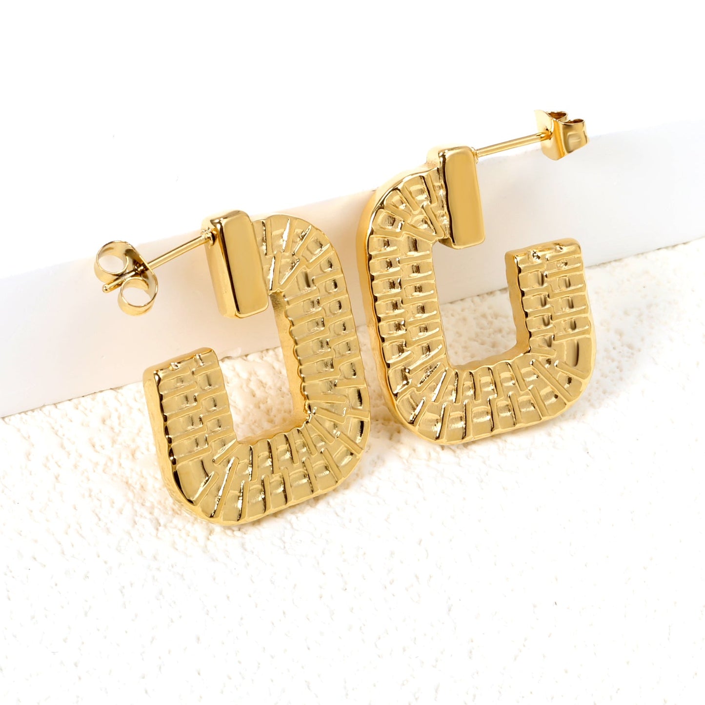 Open square texture earrings 20.8*26.5mm Gold color asonjewelry