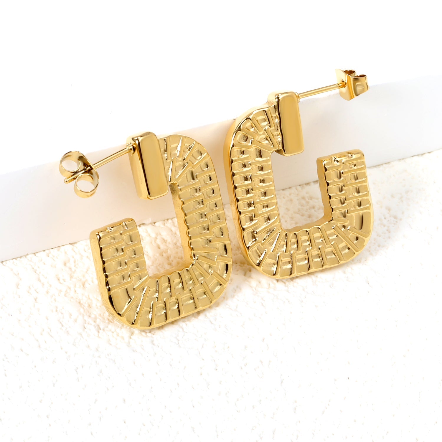 Open square texture earrings 20.8*26.5mm Gold color asonjewelry