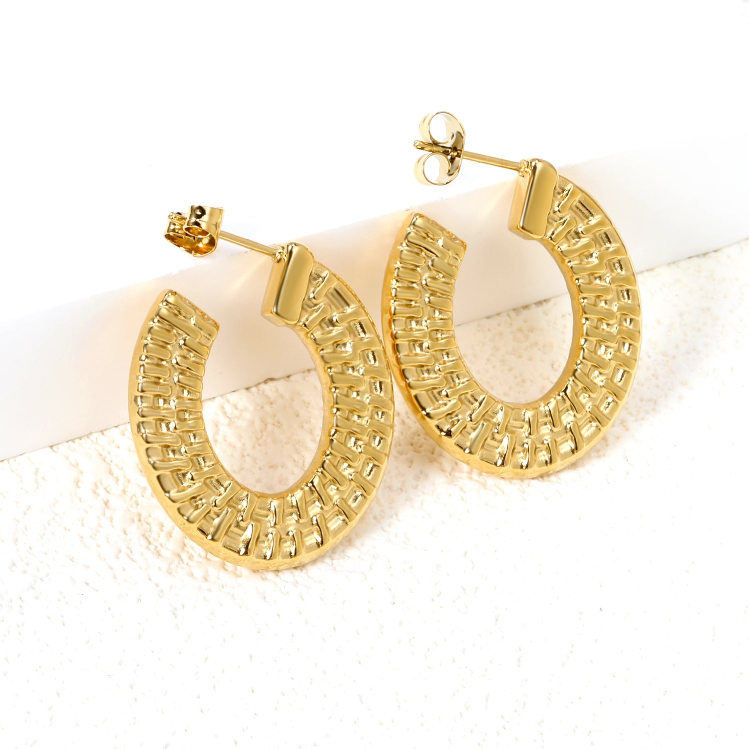 U-shaped textured earrings 24.6*26mm gold color asonjewelry