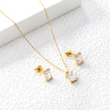 Rectangular White Zircon Set Gold/Steel Earrings: 5*7mm Pendant: 5*7mm 0.3mm Cross Chain 40+5cm + 6mm Round Tag