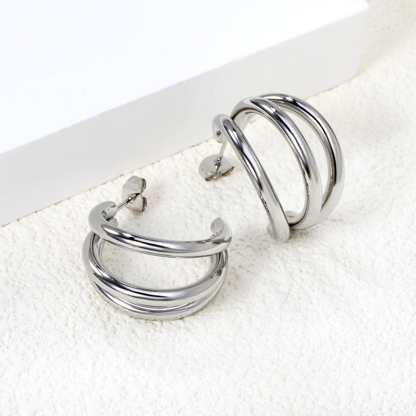 Triple Size C-Shaped Gold Stud Earrings 3*17*24.7mm asonjewelry