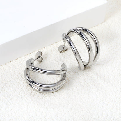 Triple Size C-Shaped Gold Stud Earrings 3*17*24.7mm asonjewelry