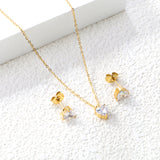 Heart-shaped white zirconium set Gold-colored earrings: 6mm Pendant: 6mm 0.3 cross chain * 40 +5cm +6mm round plate