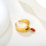 9.4mm high butterfly / freshwater pearl + seven-spotted ladybug open ring in gold #7