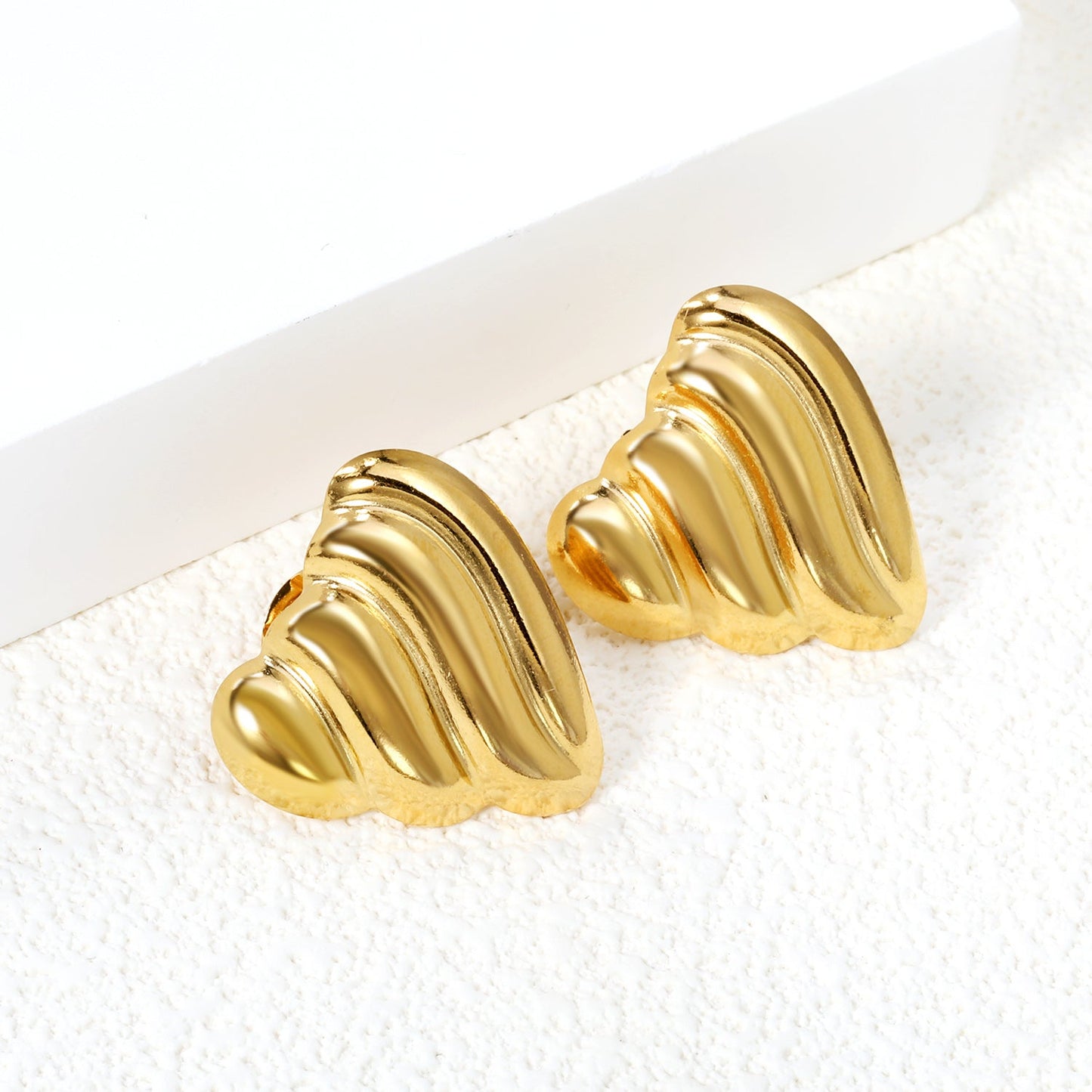 Ripple Heart Goldtone Stud Earrings 23.4mm asonjewelry