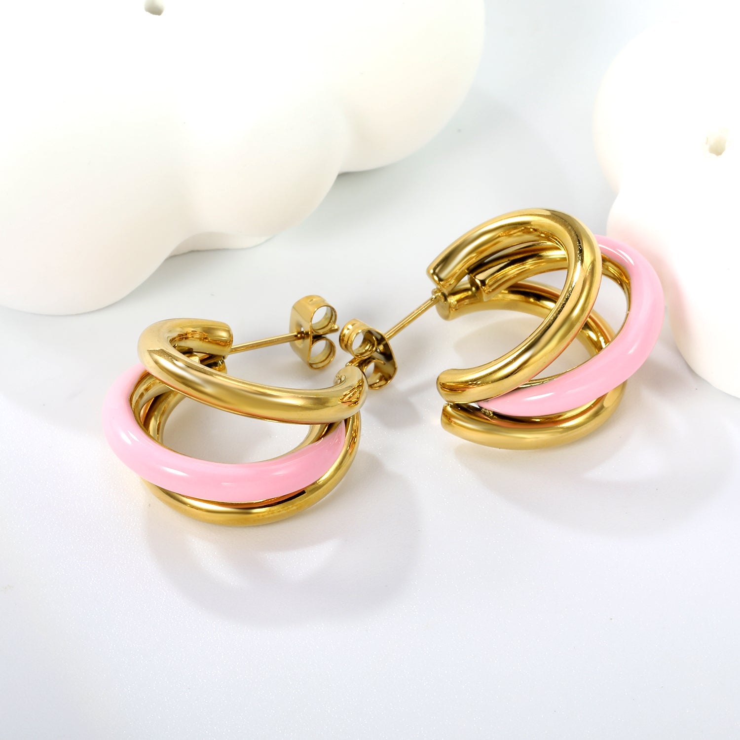 Wire 3*W16*H20mm Triple C-shaped with center white/black/pink/mint green drop earrings gold color asonjewelry