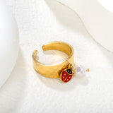 9.4mm high butterfly / freshwater pearl + seven-spotted ladybug open ring in gold #7