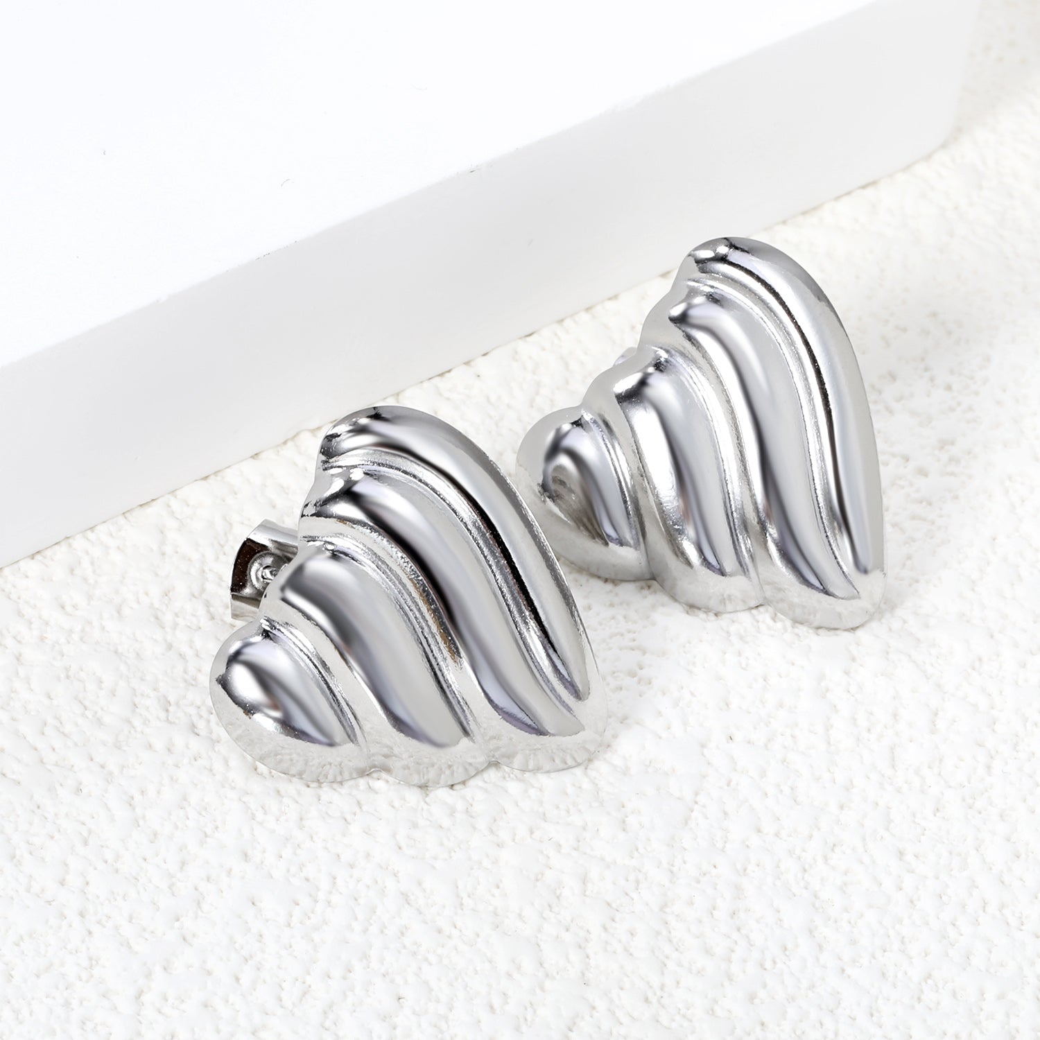 Ripple Heart Goldtone Stud Earrings 23.4mm asonjewelry