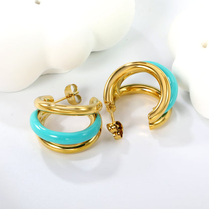 Wire 3*W16*H20mm Triple C-shaped with center white/black/pink/mint green drop earrings gold color asonjewelry