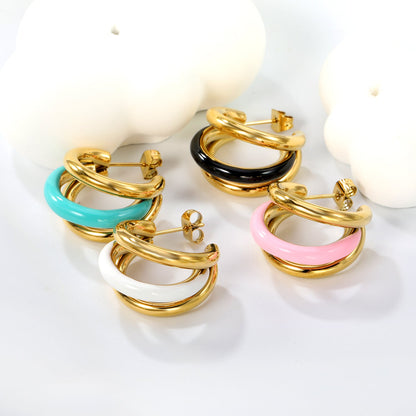 Wire 3*W16*H20mm Triple C-shaped with center white/black/pink/mint green drop earrings gold color asonjewelry